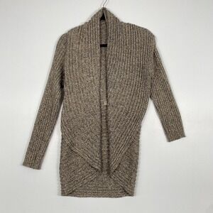 Peruvian Link Cardigan Sweater Womens Medium Beige Alpaca Open Long Sleeve Knit